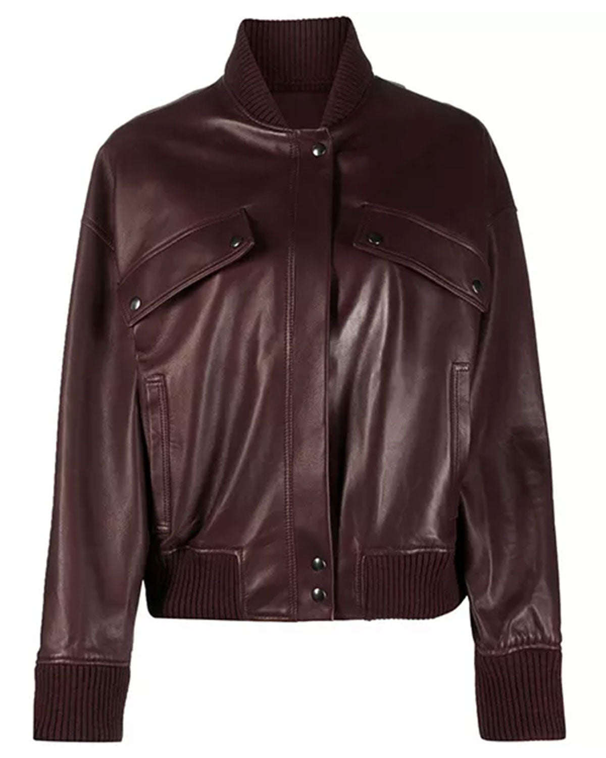 Womens Maroon Leather Bomber Jacket