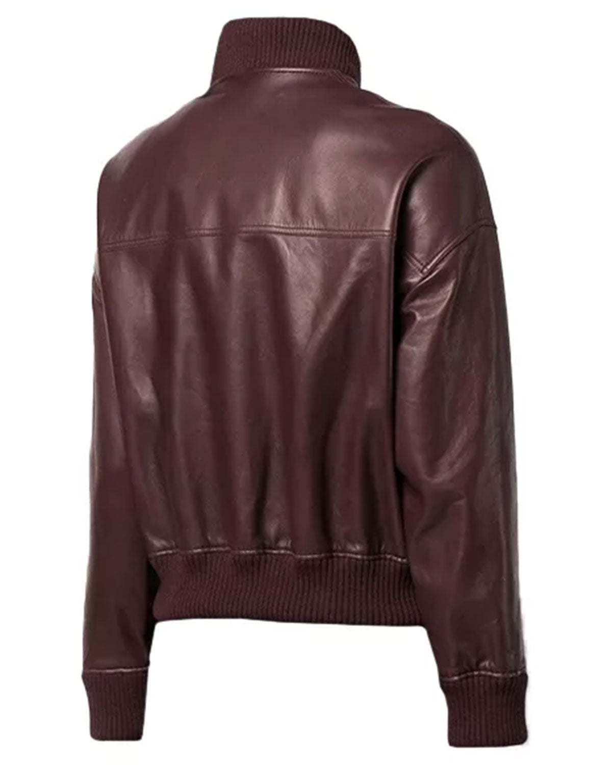 Womens Maroon Leather Bomber Jacket