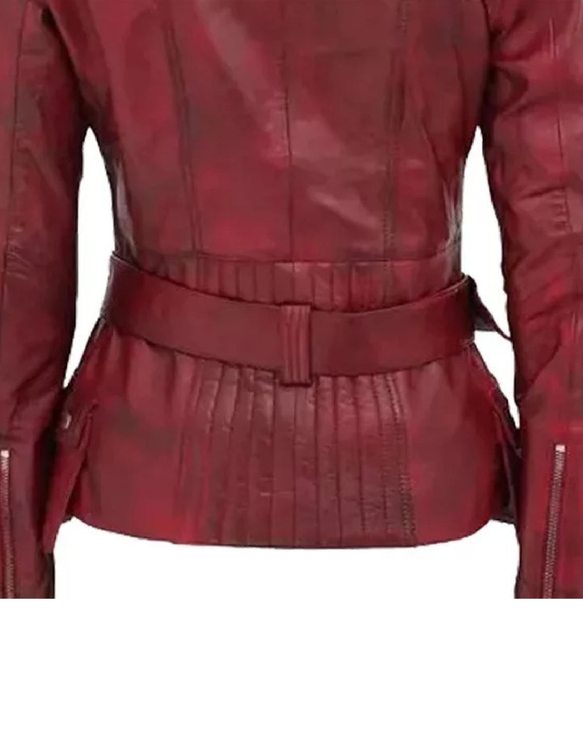 Women’s Maroon Belted Moto Leather Jacket