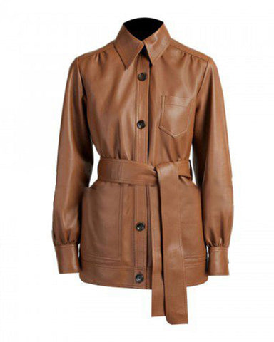 Womens Brown Short Belted Trench Coat