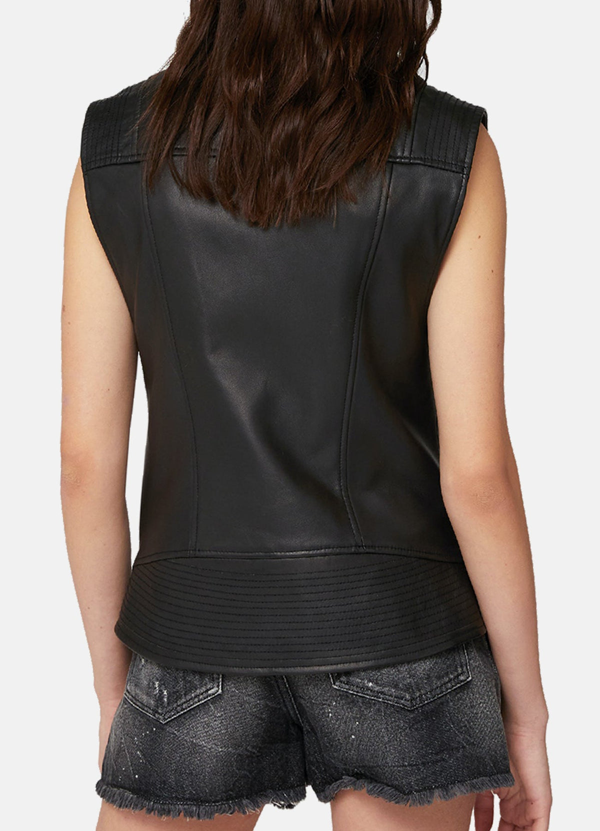 Womens Regular Fit Black Biker Leather Vest