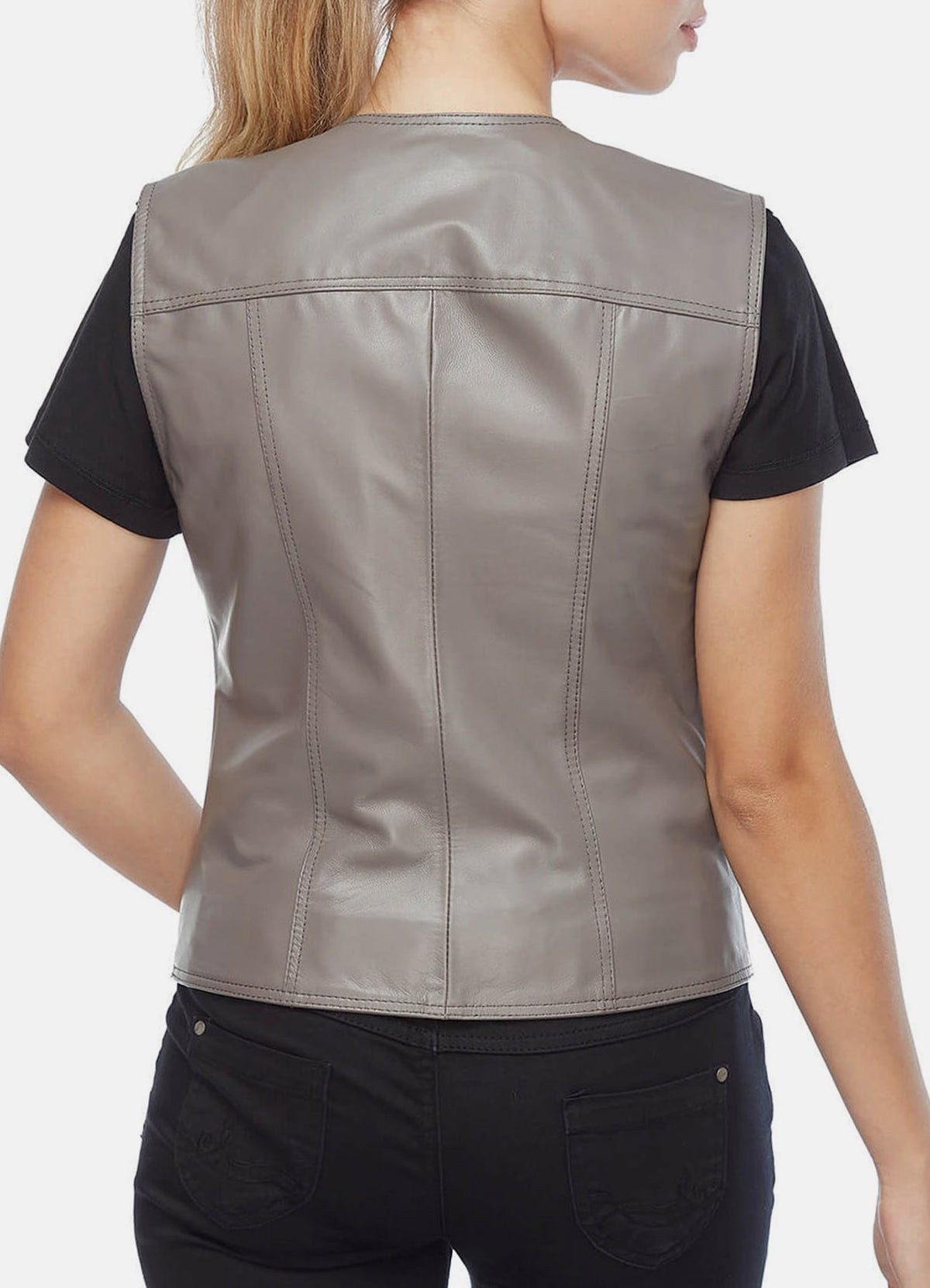 Womens Solid Grey Biker Leather Vest