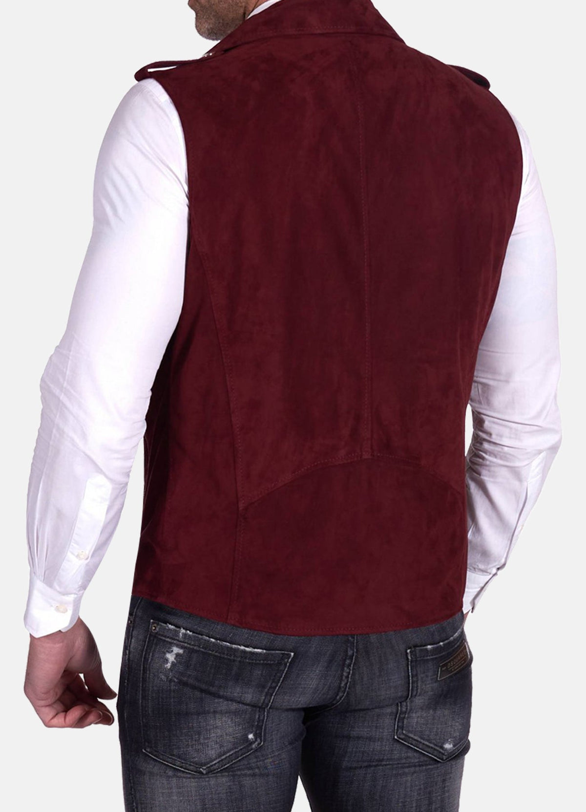 Mens Maroon Biker Suede Leather Vest