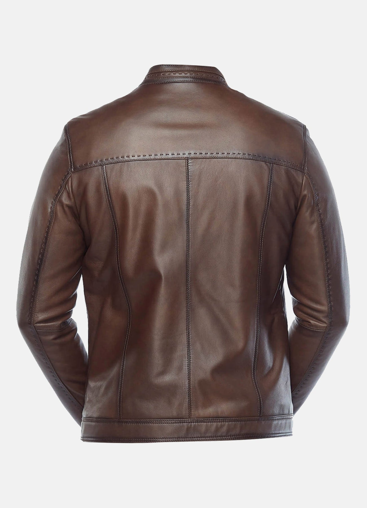 Mens Brown Stitched Style Classic Leather Jacket