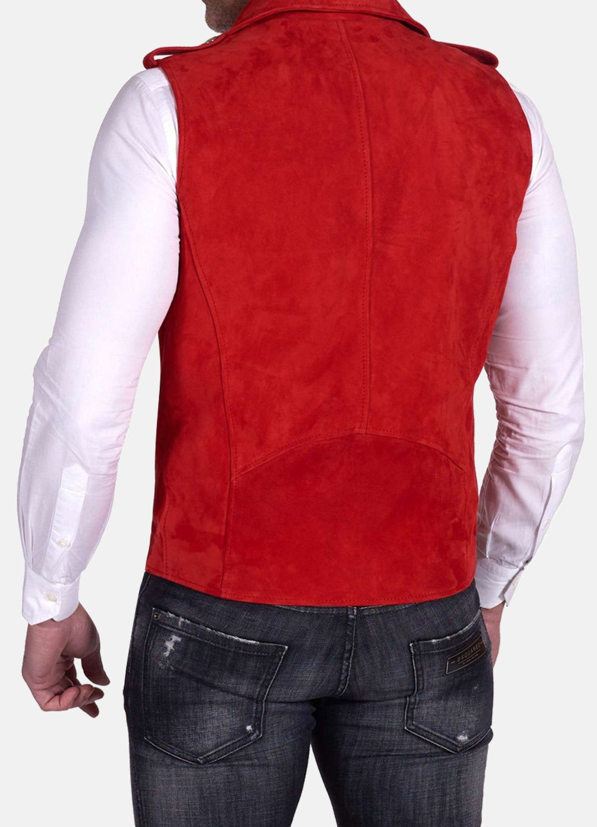 Mens Red Biker Suede Leather Vest