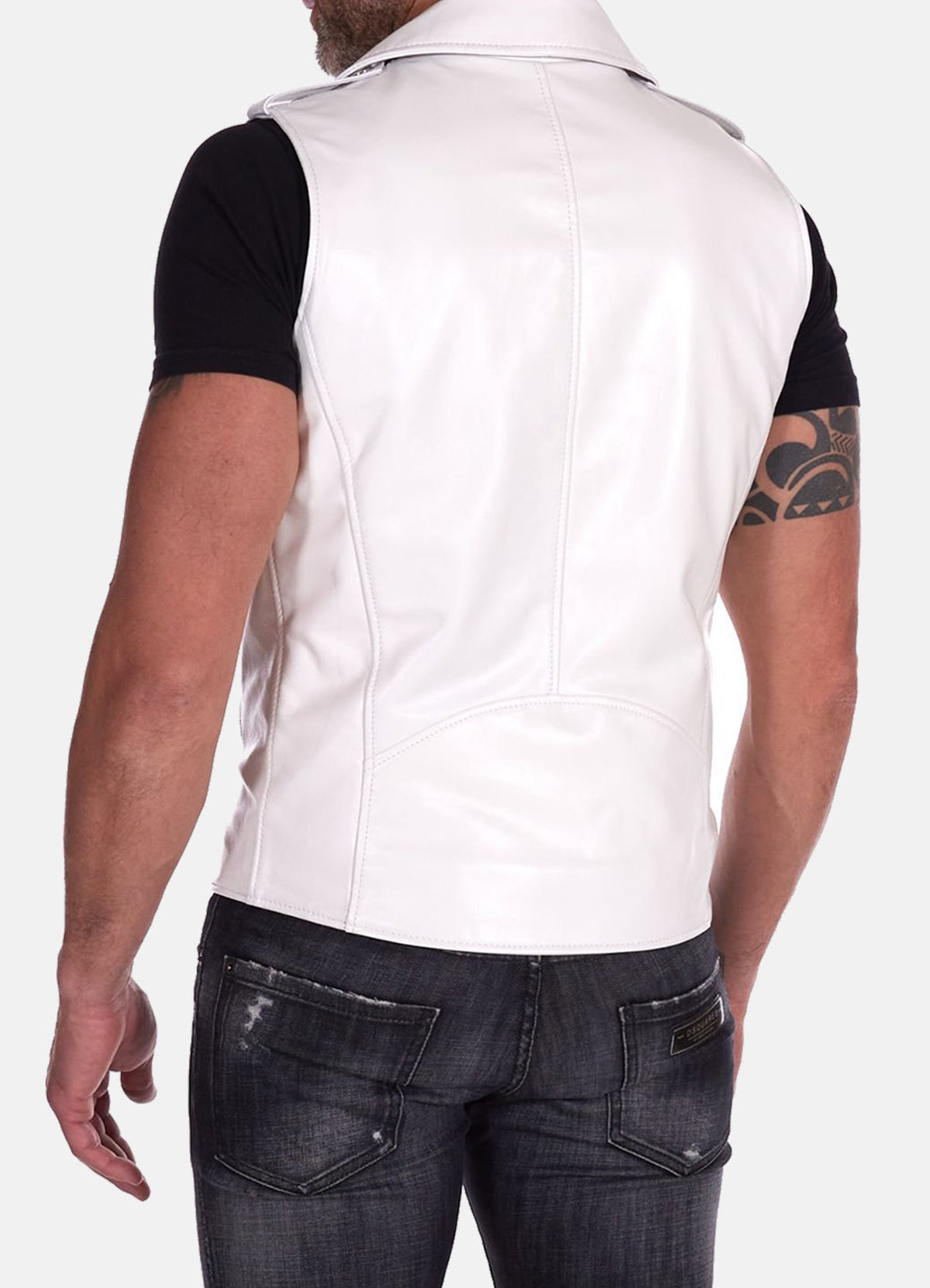 Mens White Perfecto Biker Leather Vest