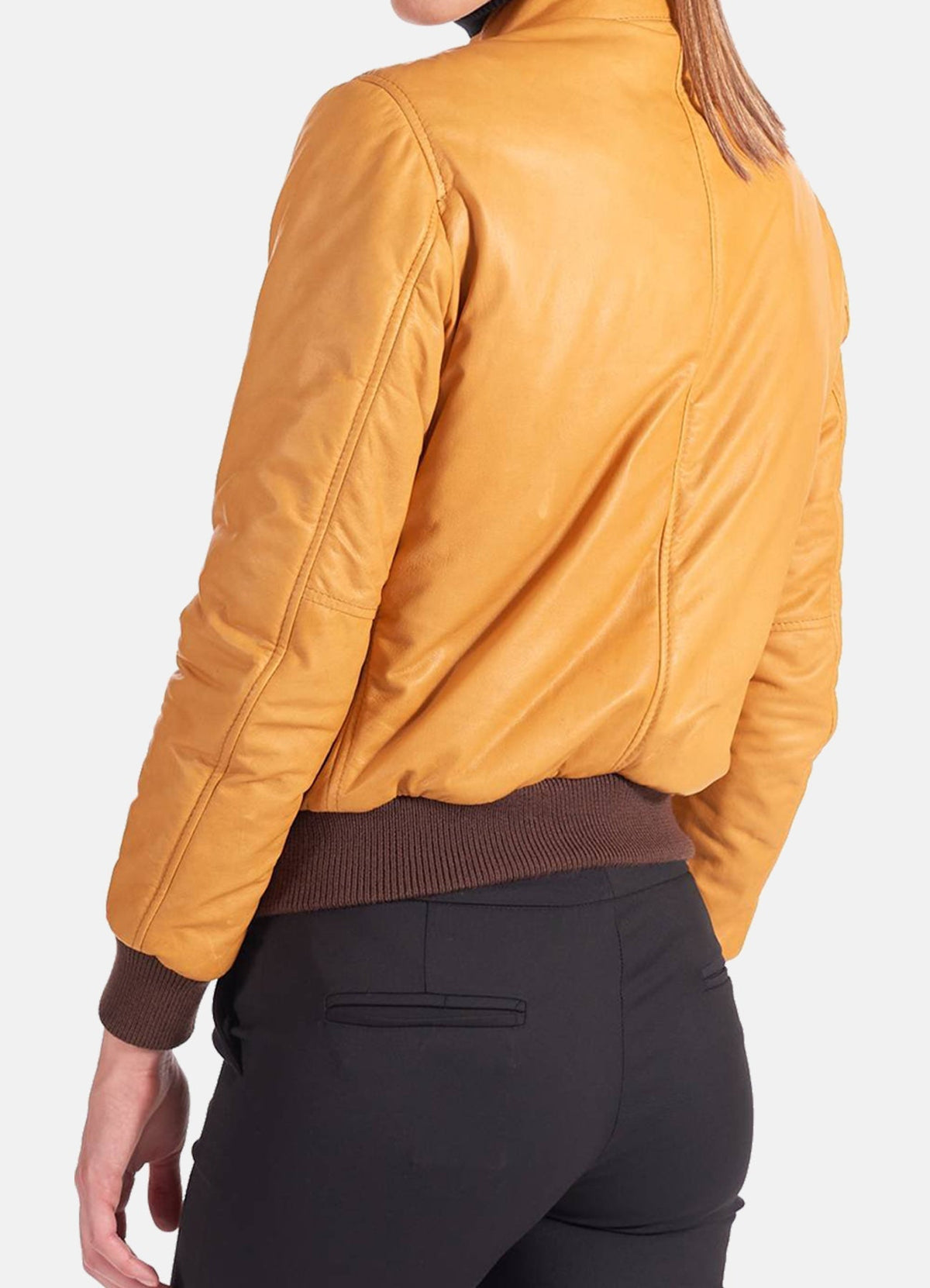 Womens Iconic Yellow Bomber Leather Jacket