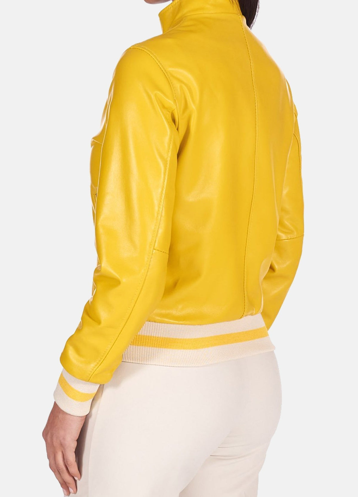 Womens Bright Yellow Bomber Leather Jacket