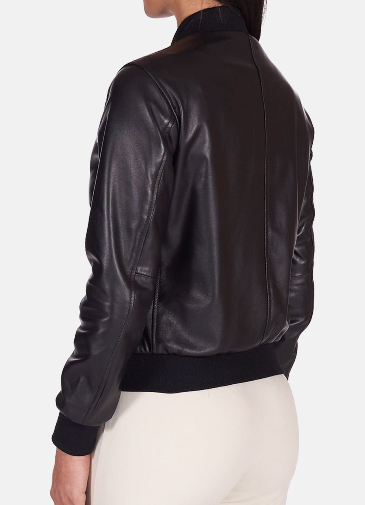 Womens Matt Black Bomber Leather Jacket