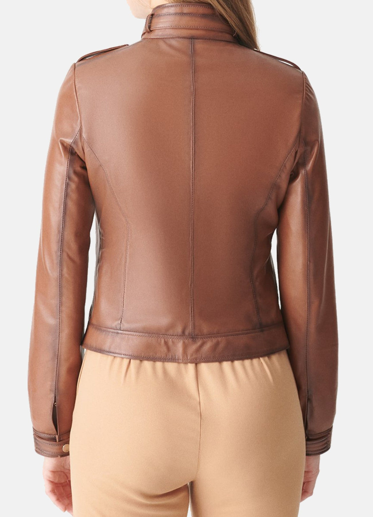 Womens Slimfit Brown Biker Leather Jacket