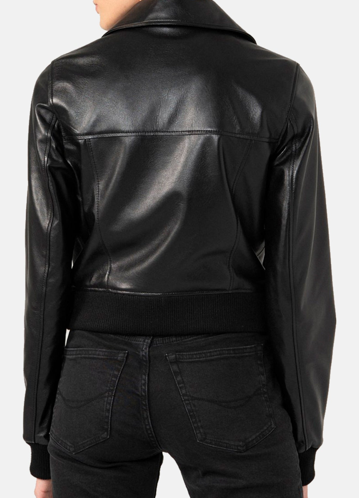 Womens Shiny Black Biker Leather Jacket