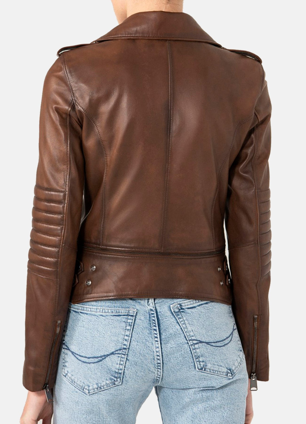 Womens Fitted Brown Biker Leather Jacket