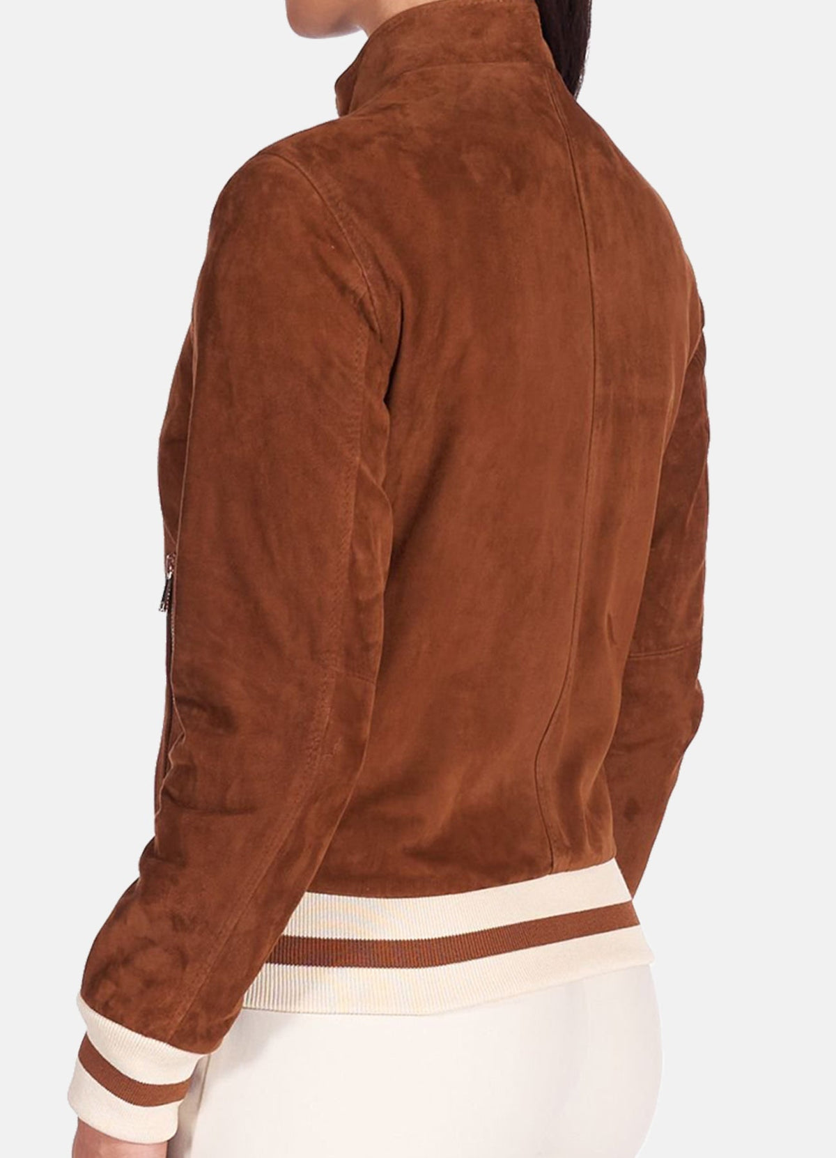 Womens Brown Bomber Suede Leather Jacket