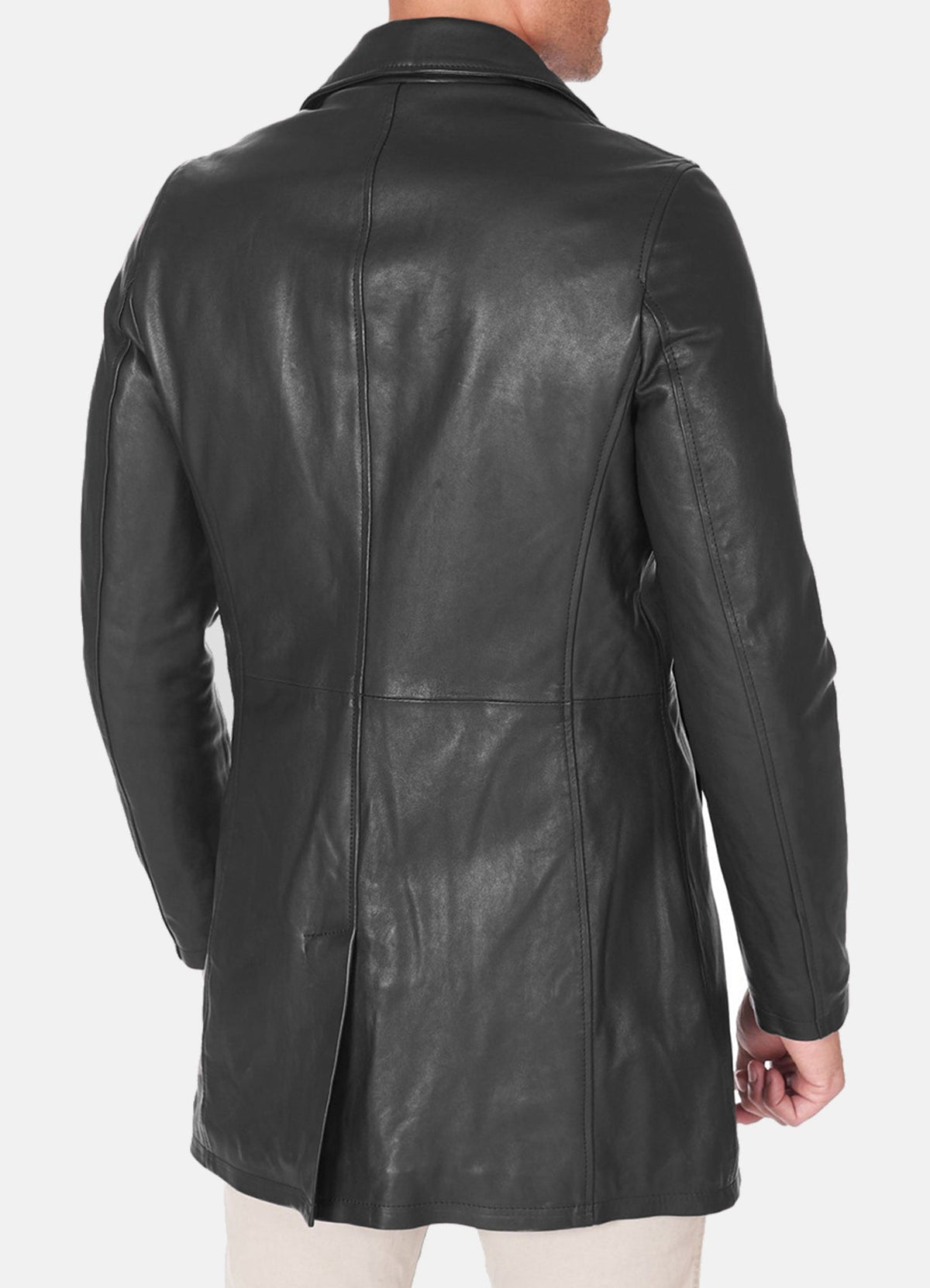 Mens Iconic Black Mid-Length Leather Coat