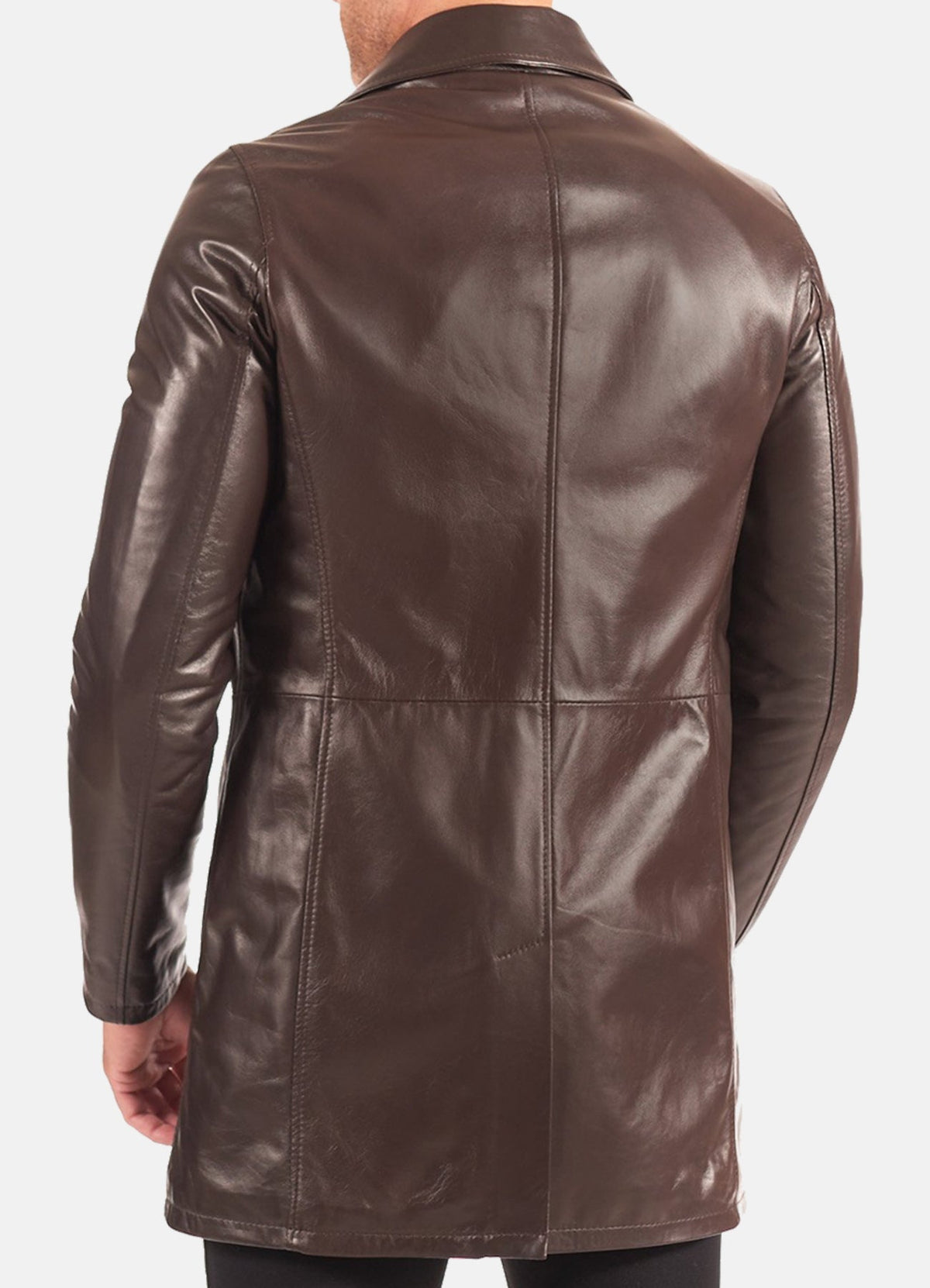 Mens Classic Brown Mid-Length Leather Coat