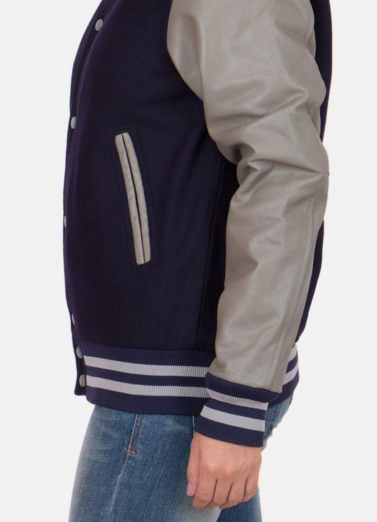 Womens Dark Blue and Grey Varsity Jacket