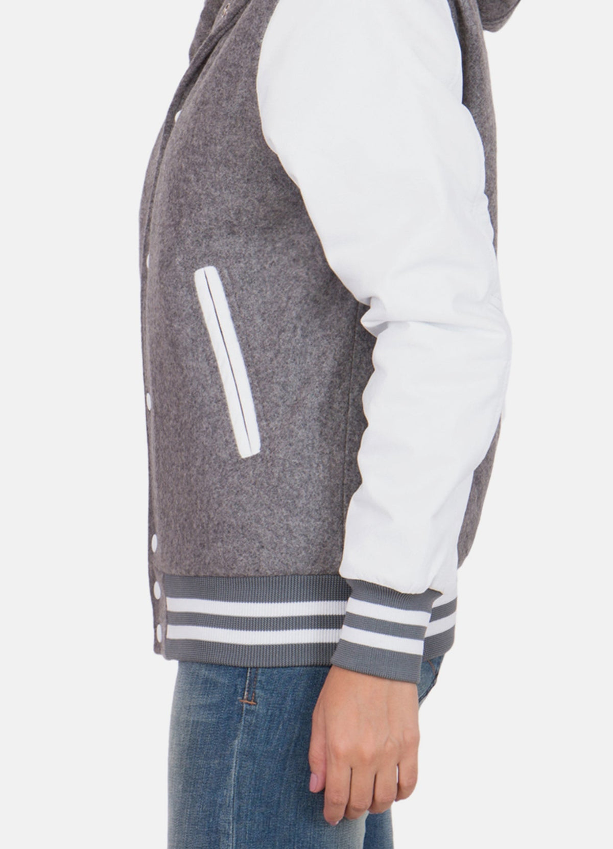 Womens Grey and White Hooded Varsity Jacket