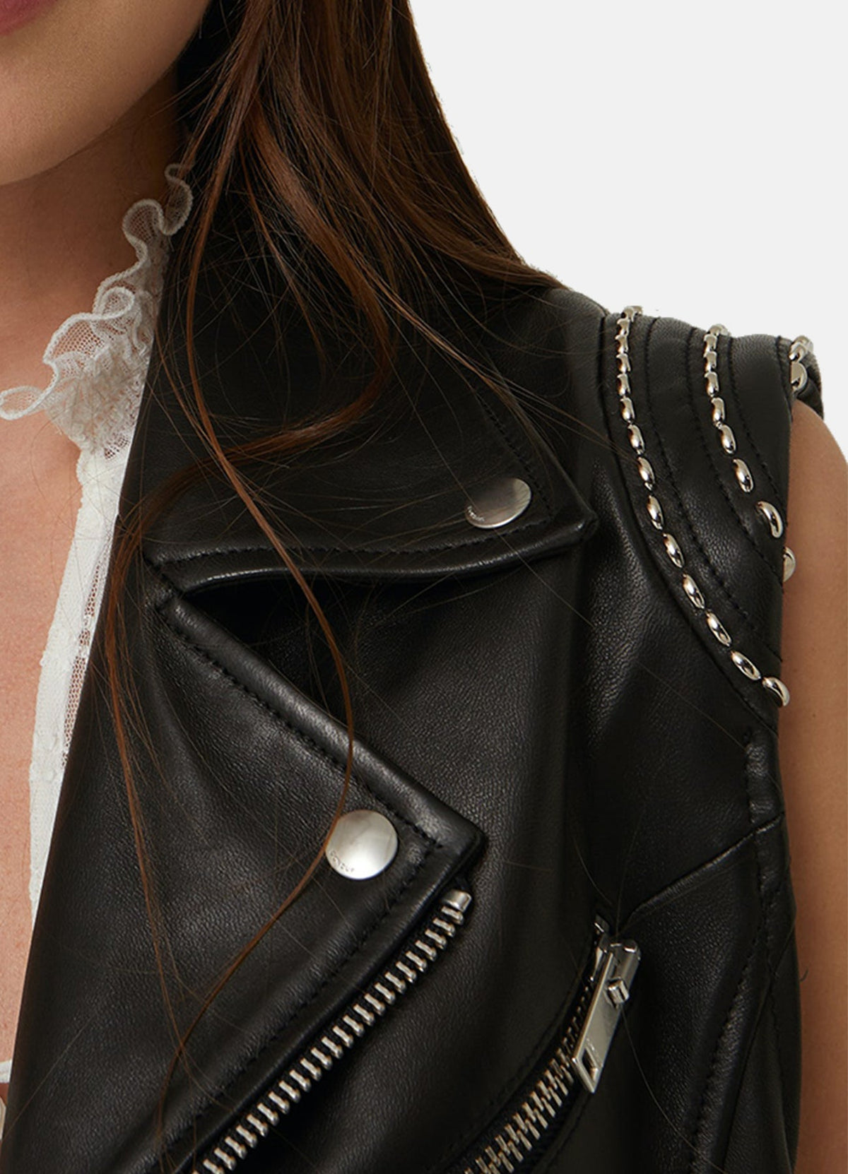 Womens Classic Black Biker Leather Vest