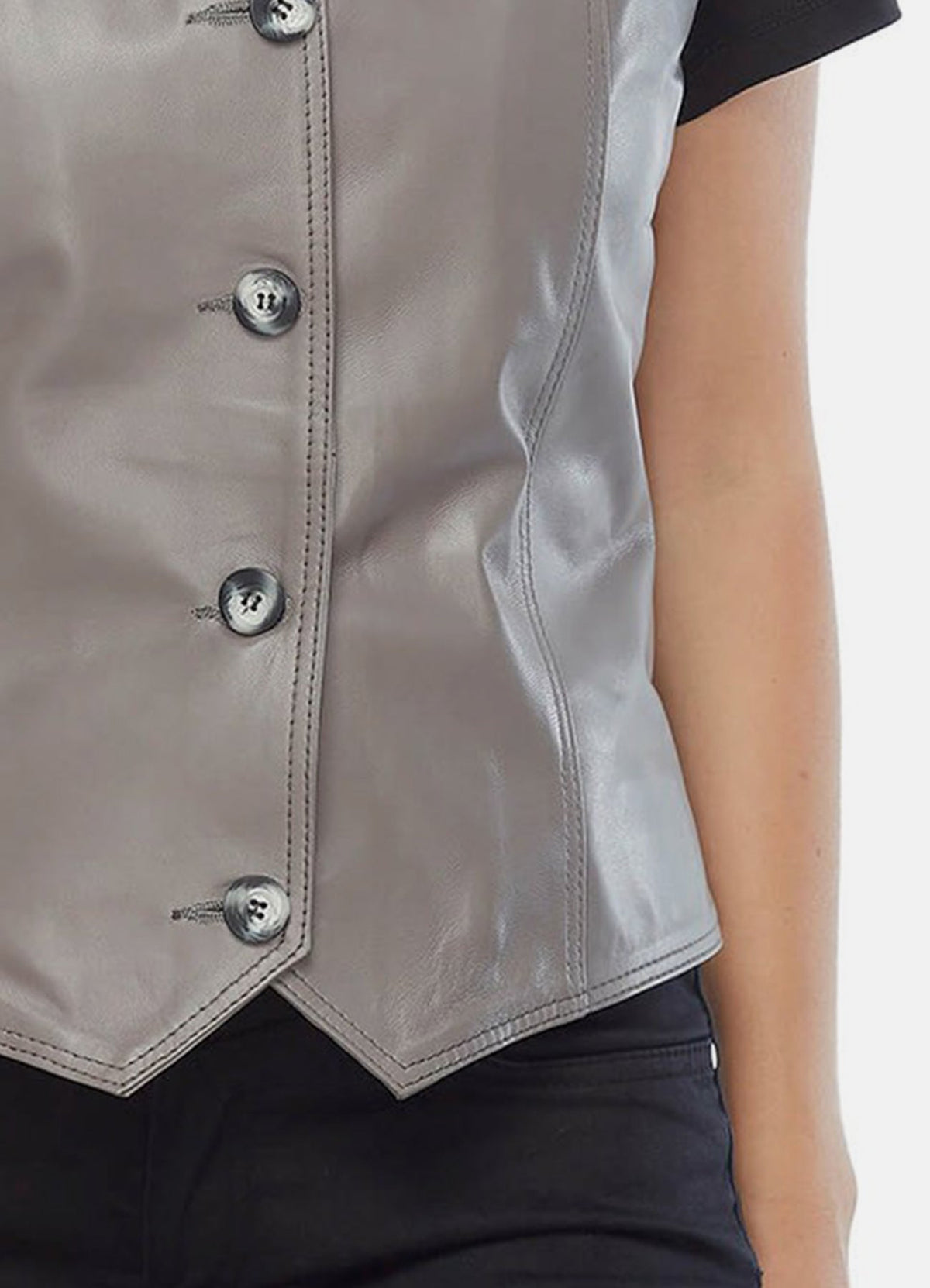 Womens Solid Grey Biker Leather Vest