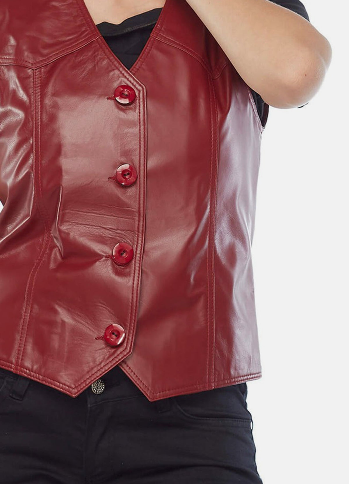 Womens Bright Red Biker Leather Vest