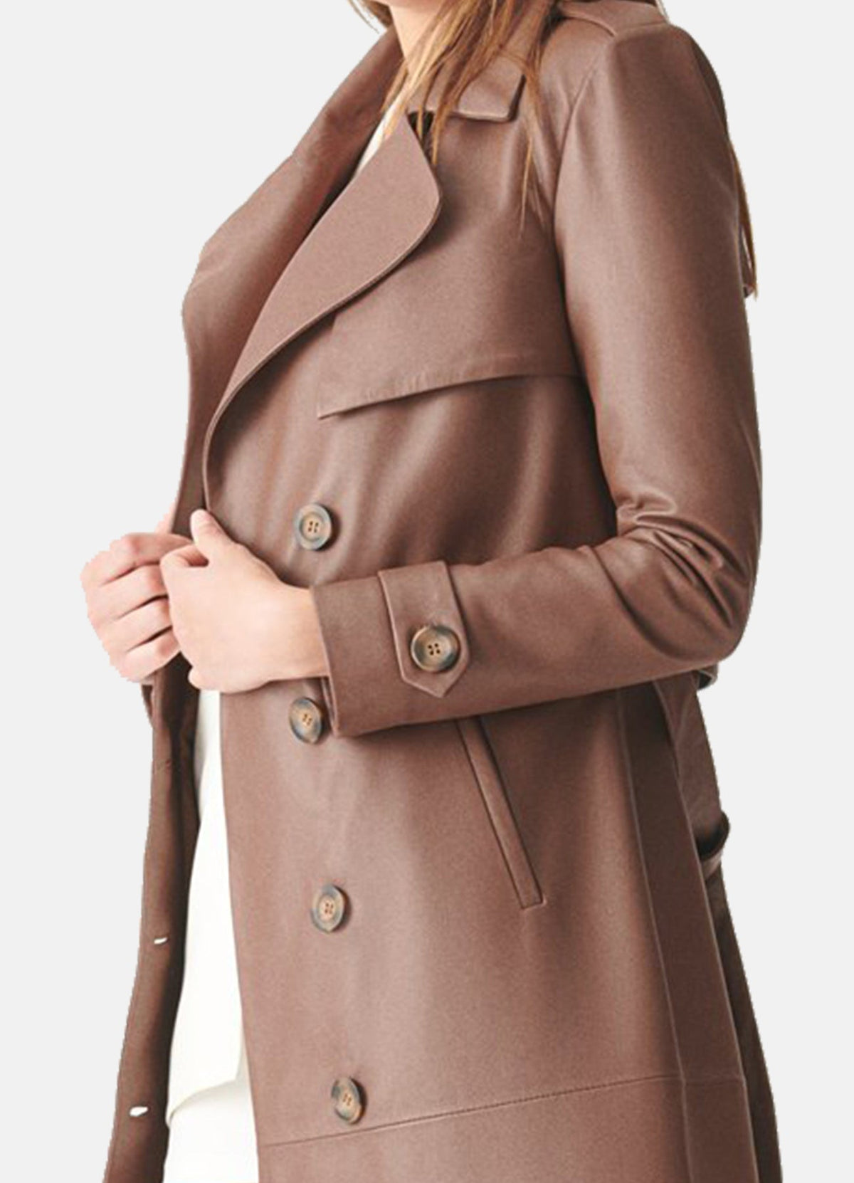 Womens Modern Brown Trench Leather Coat