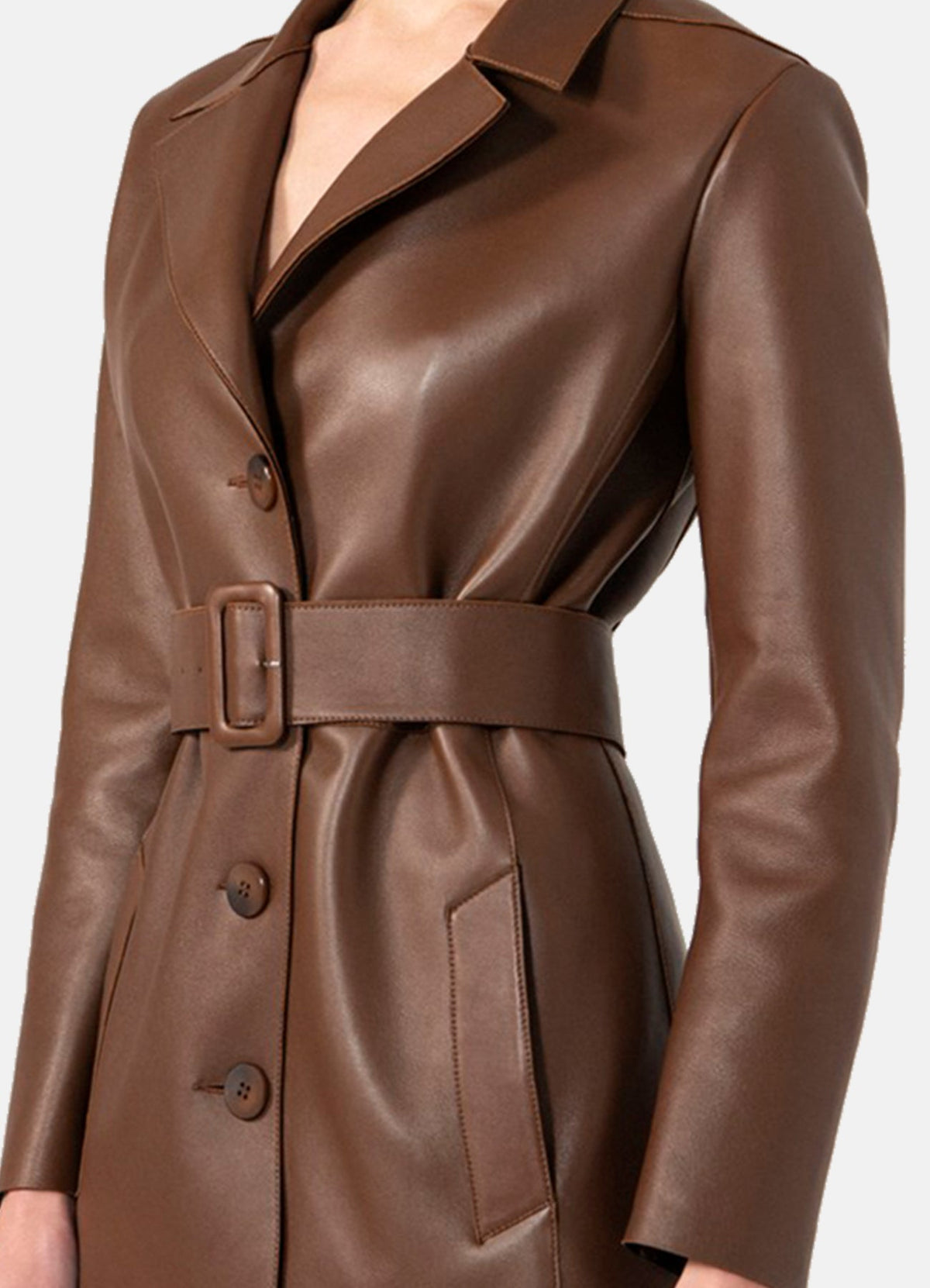 Womens Choco Brown Trench Leather Coat