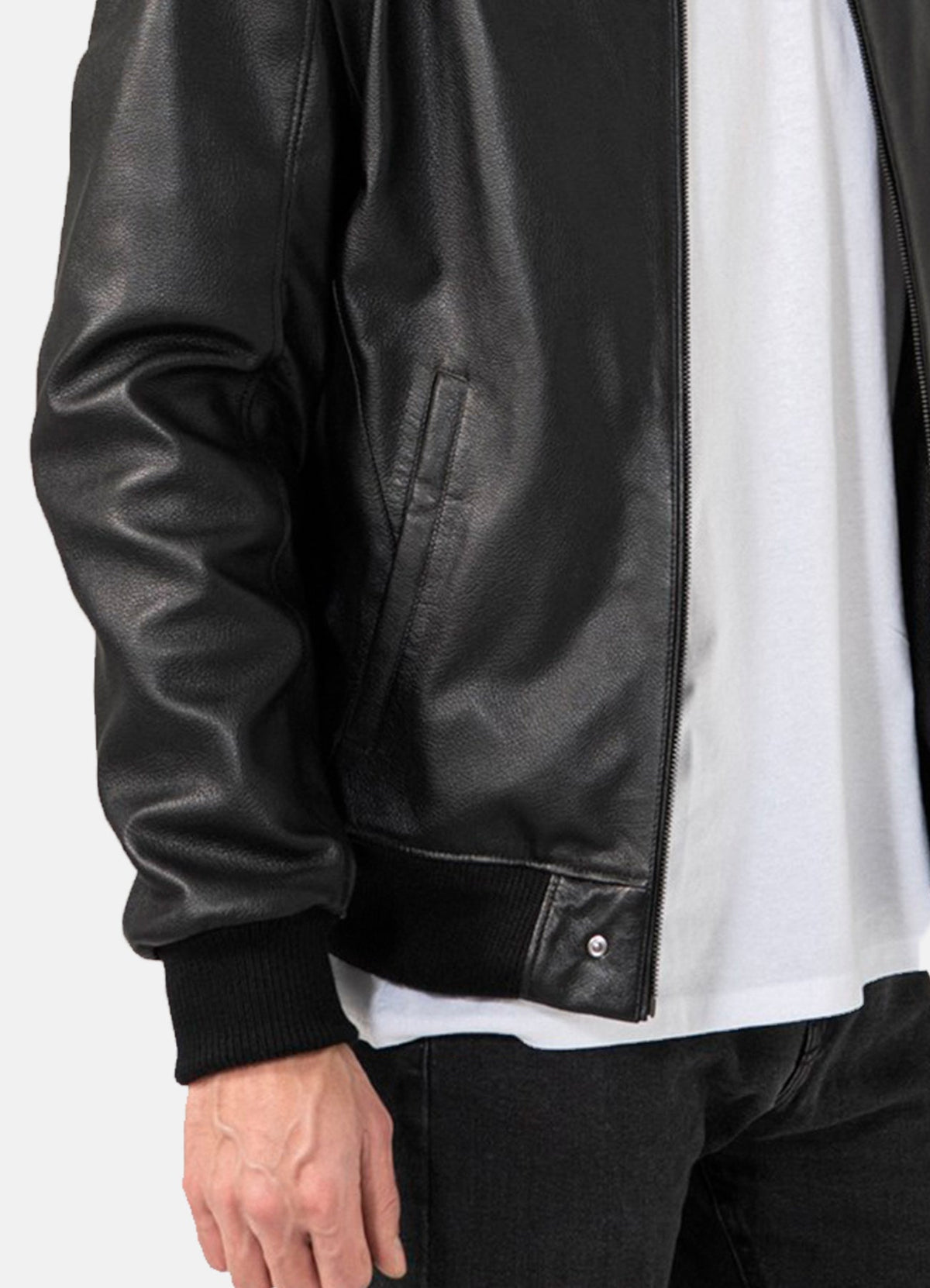 Mens Black Cow Leather Bomber Jacket