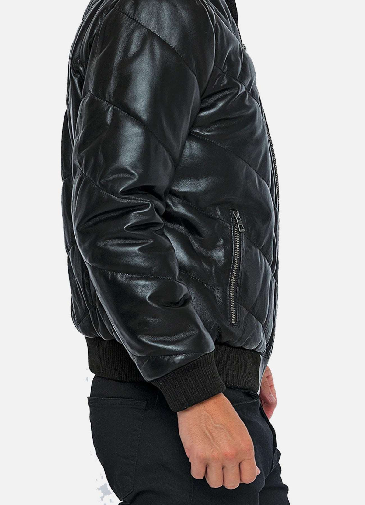 Mens Diamond Stitched Style Leather Bomber Jacket