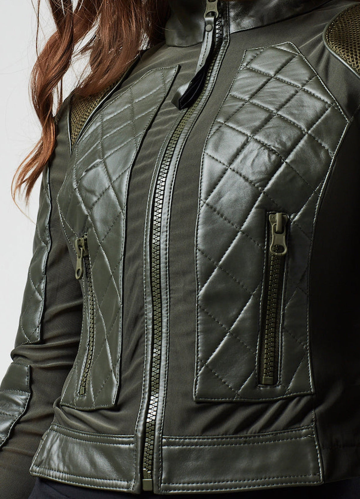 Womens Olive Green Biker Leather Jacket