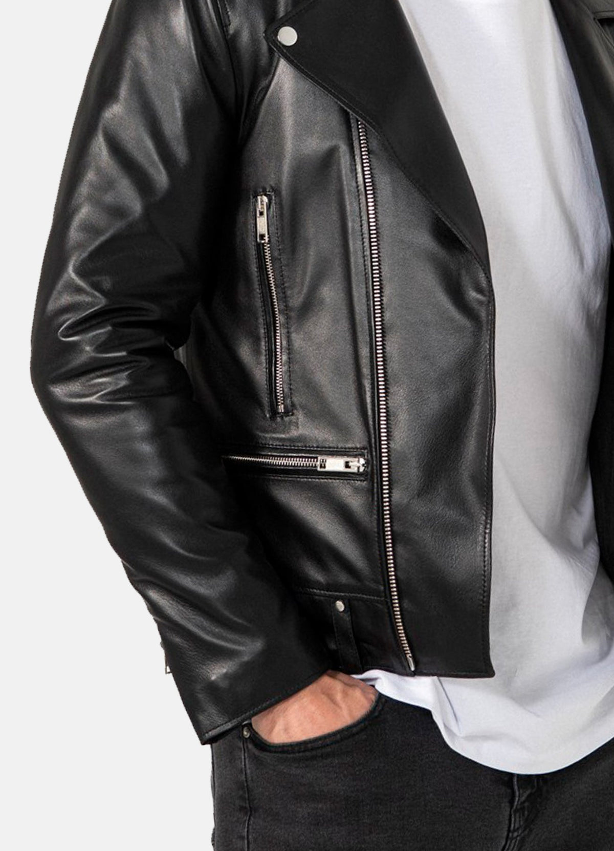 Mens Shiny Black Biker Leather Jacket