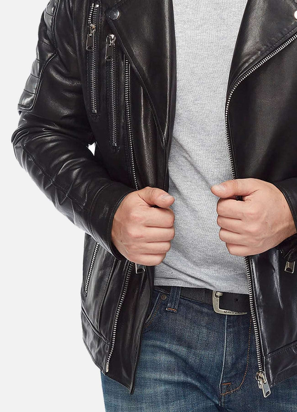 Mens Classic Black Biker Leather Jacket