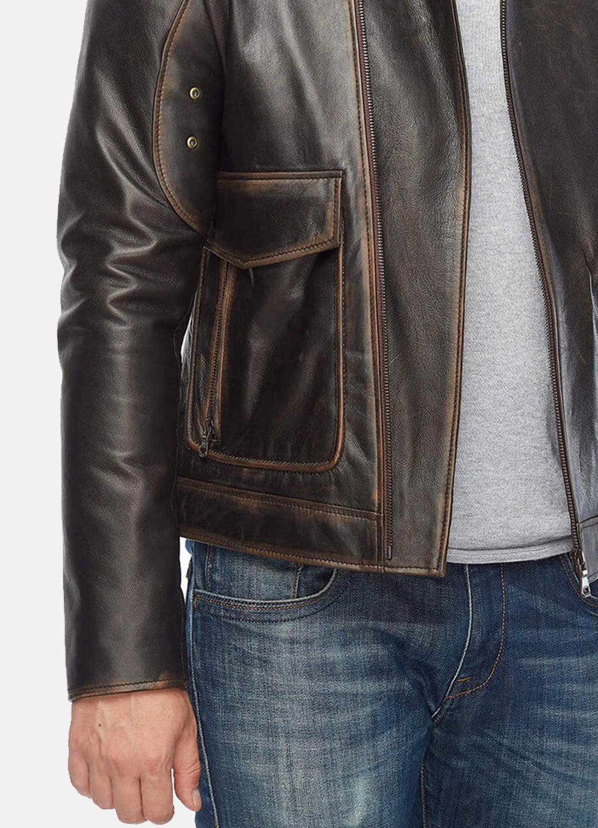 Mens Vintage Distressed Black Biker Leather Jacket