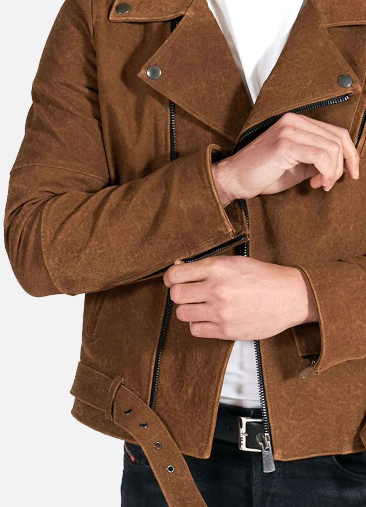 Mens Camel Brown Suede Leather Jacket