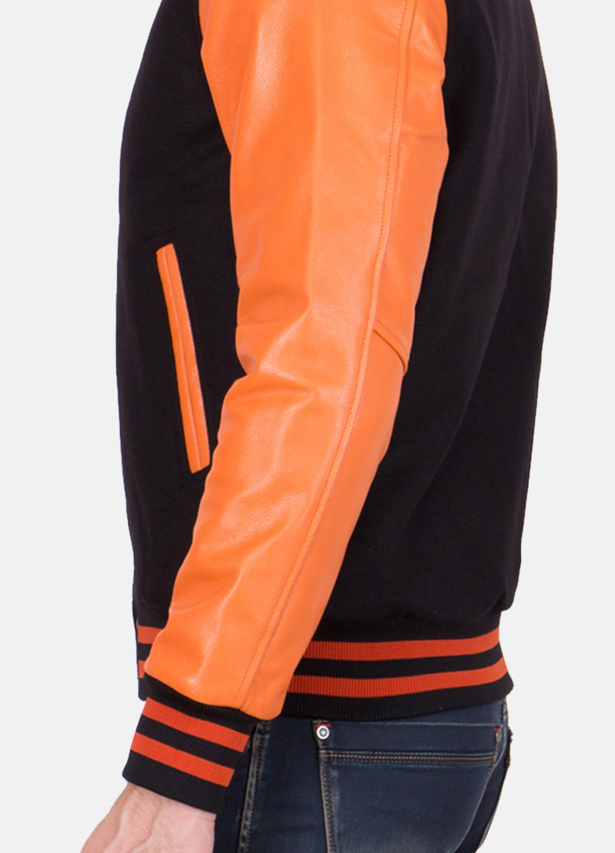 Mens Black and Orange Varsity Jacket