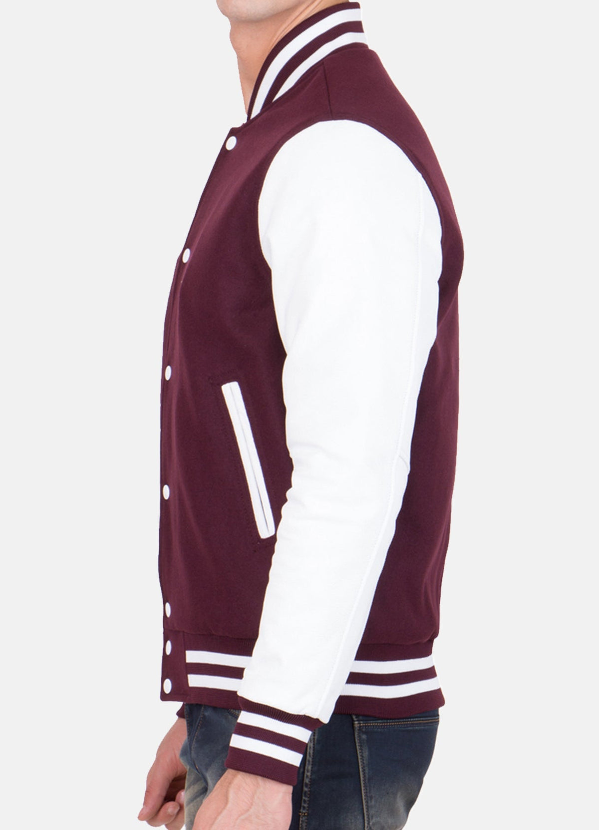 Mens Maroon and White Varsity Jacket