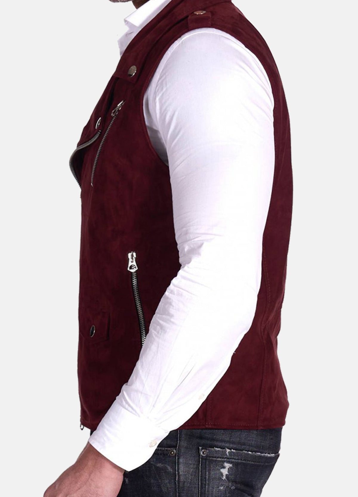 Mens Maroon Biker Suede Leather Vest