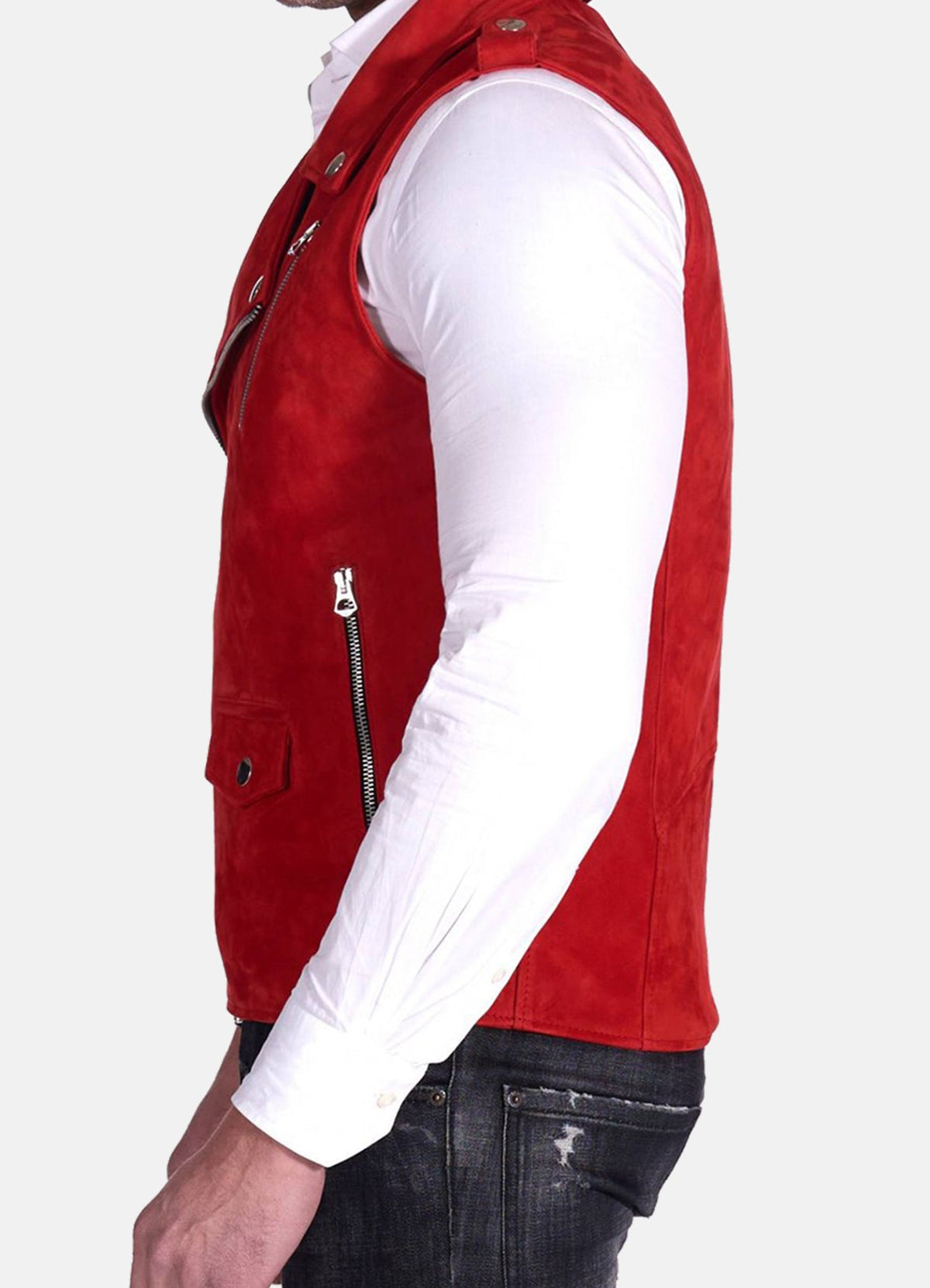 Mens Red Biker Suede Leather Vest