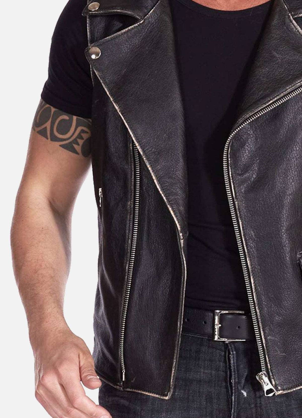 Mens Distressed Biker Leather Vest