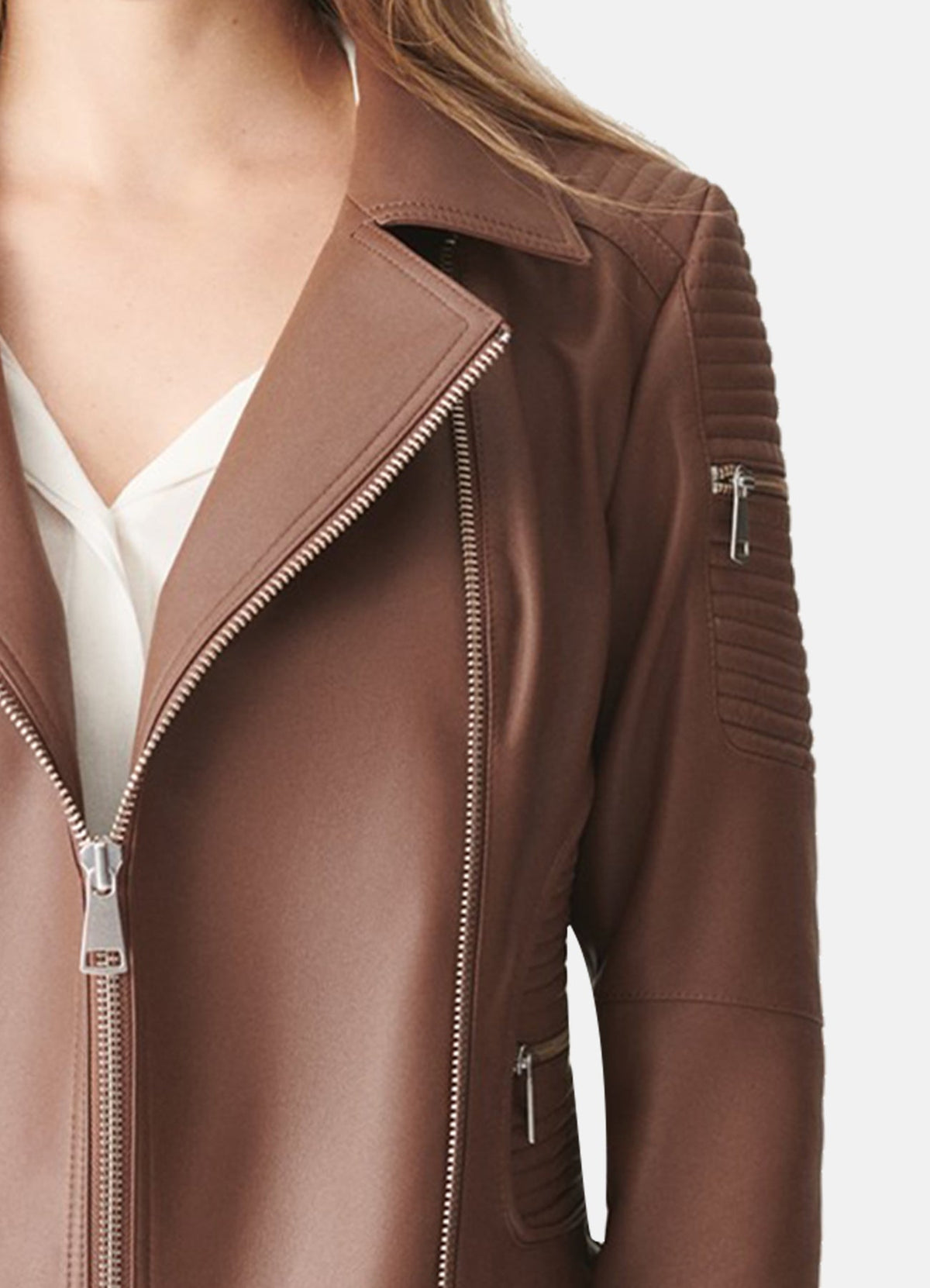 Womens Tan Brown Biker Leather Jacket