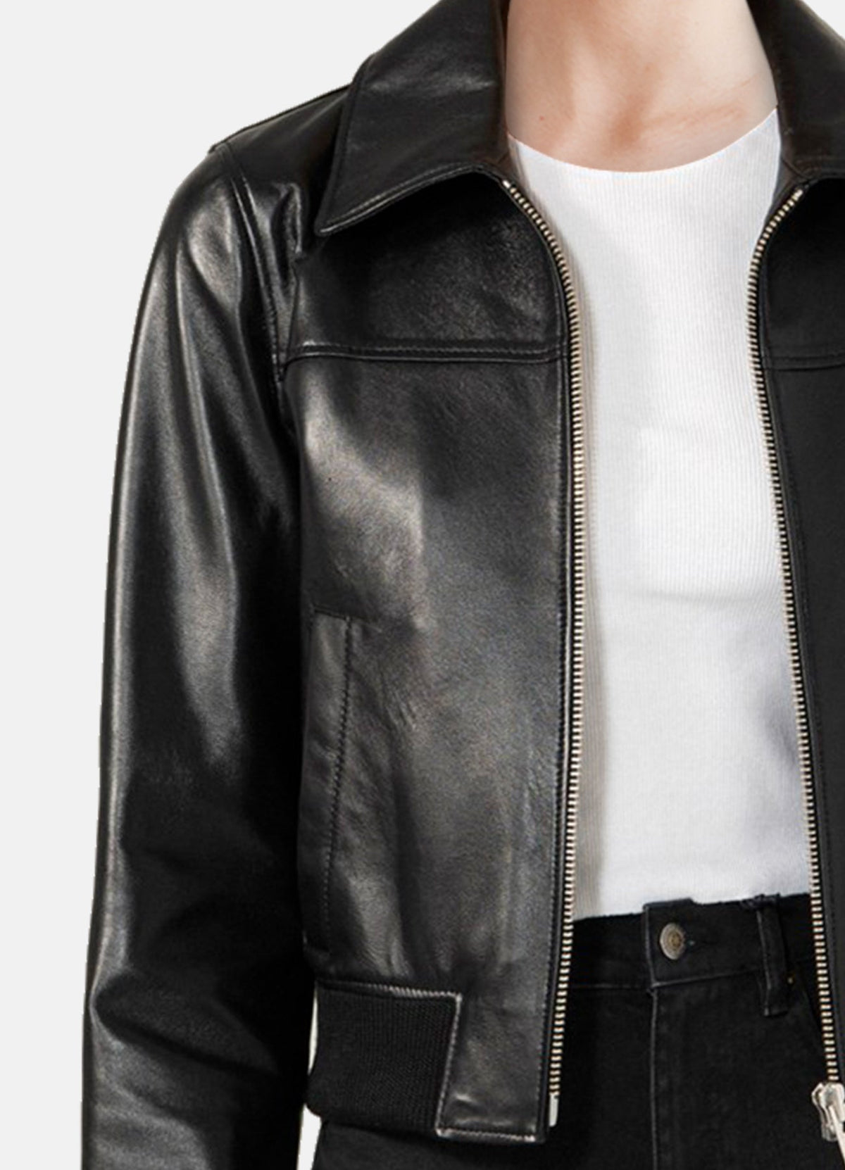 Womens Shiny Black Biker Leather Jacket