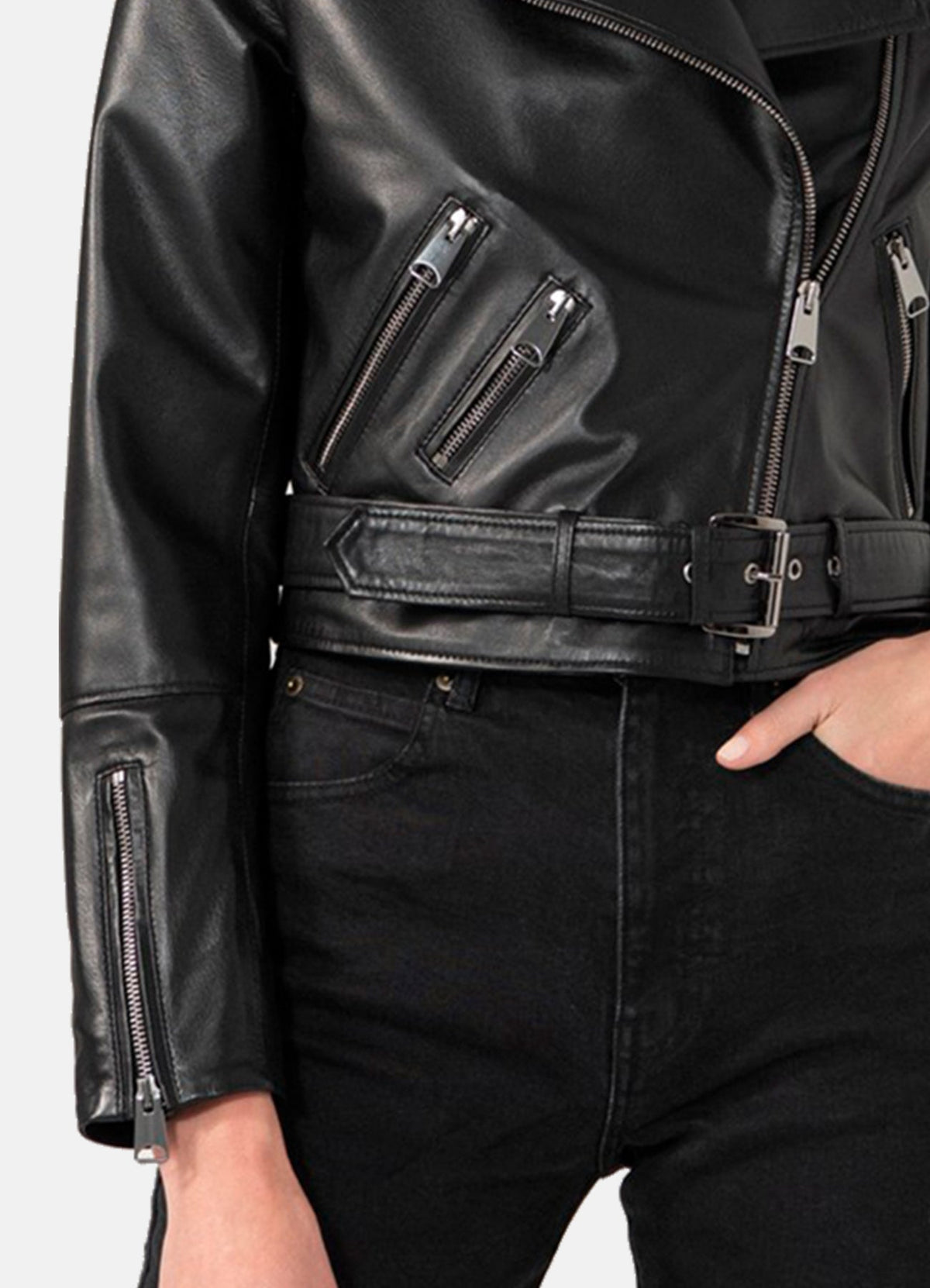 Womens Casual Black Biker Leather Jacket