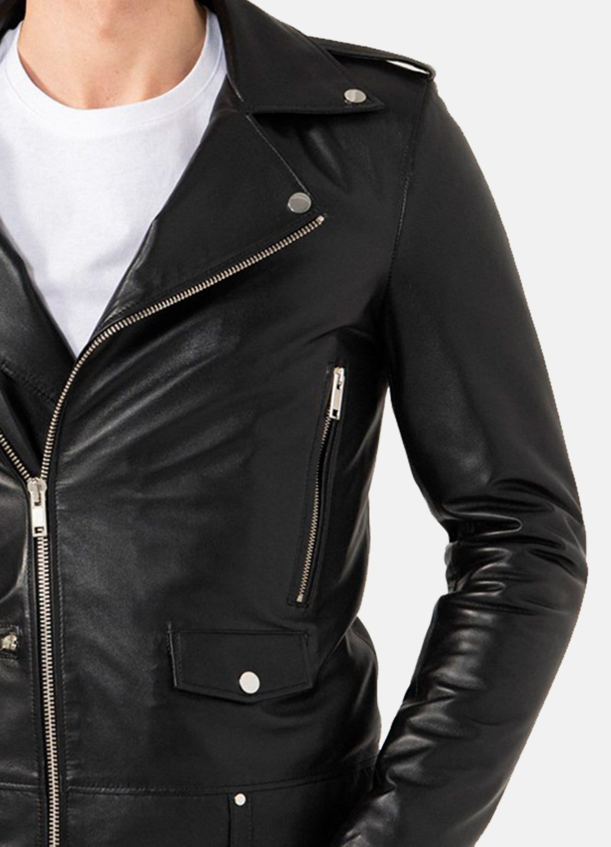 Mens Shiny Black Biker Leather Jacket