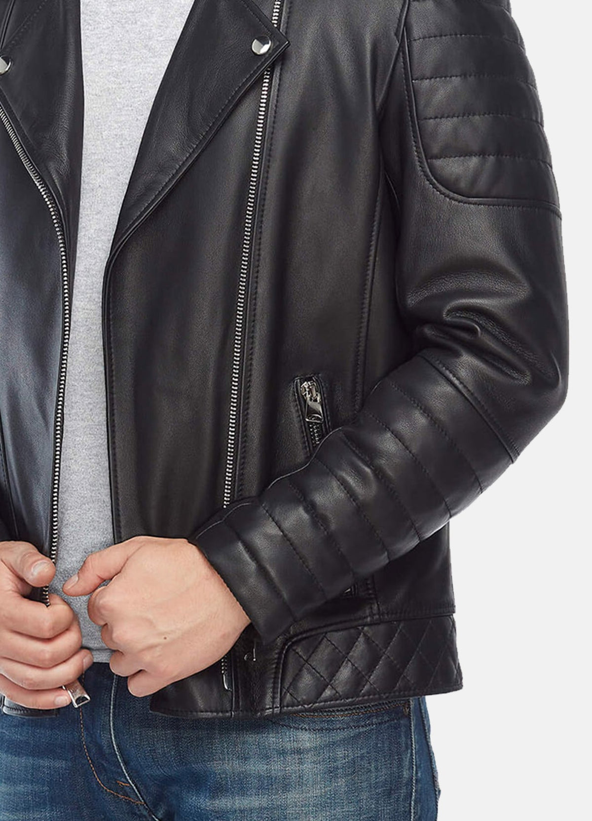 Mens Quilted Black Biker Leather Jacket