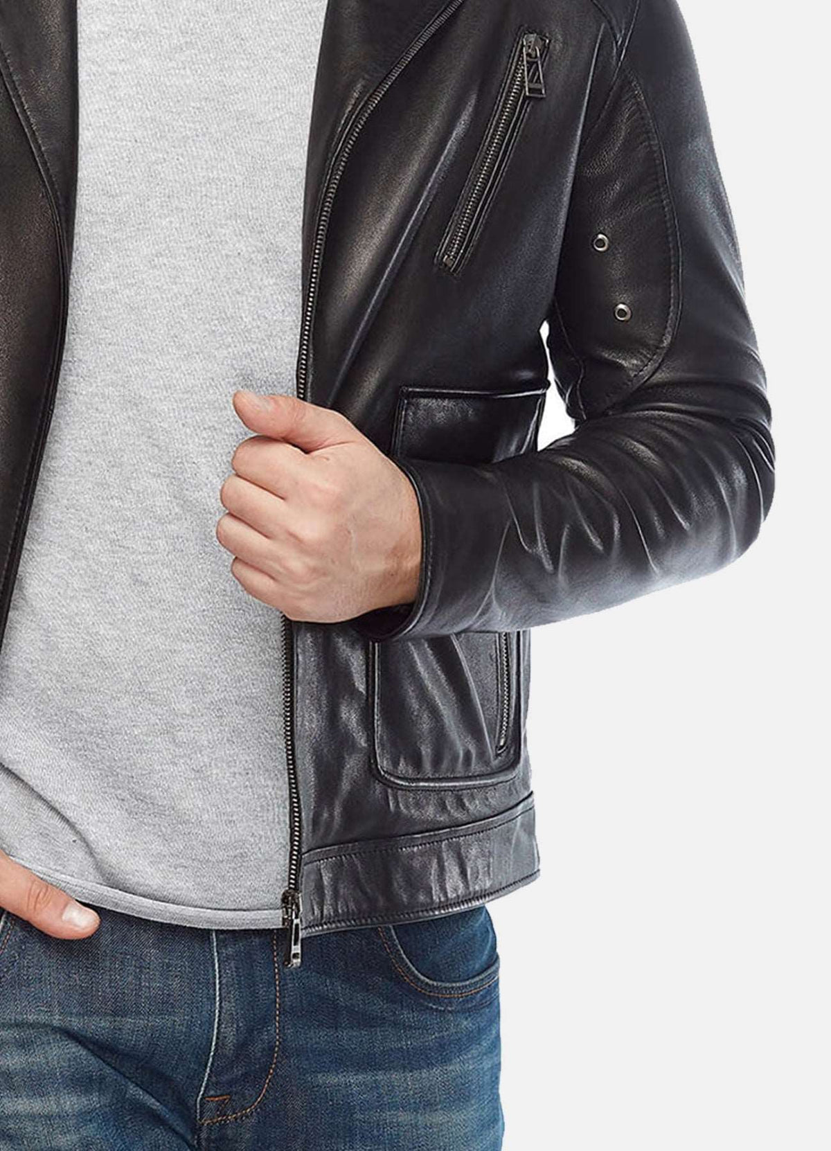 Mens Midnight Black Biker Leather Jacket