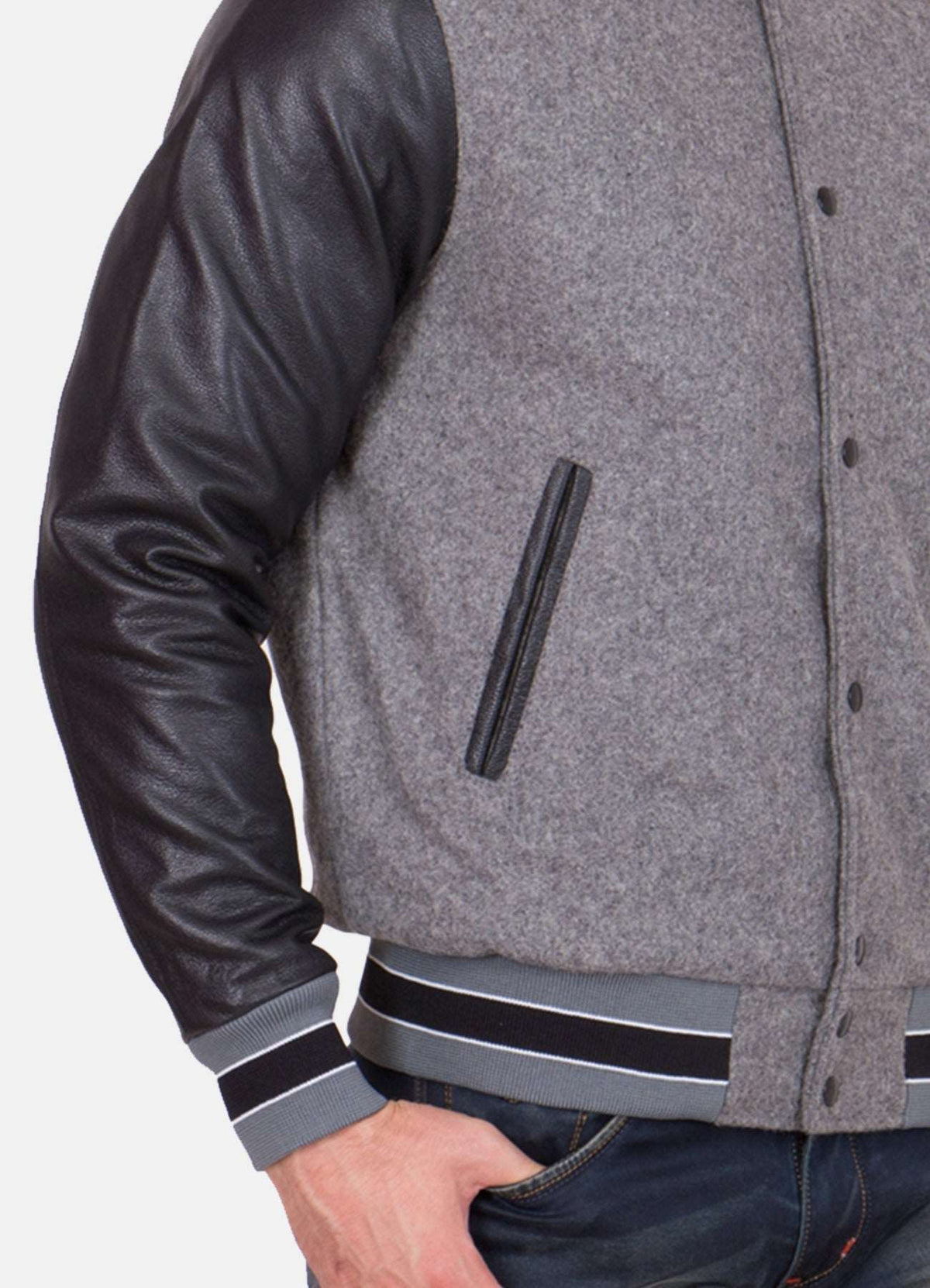 Mens Gray and Black Varsity Jacket