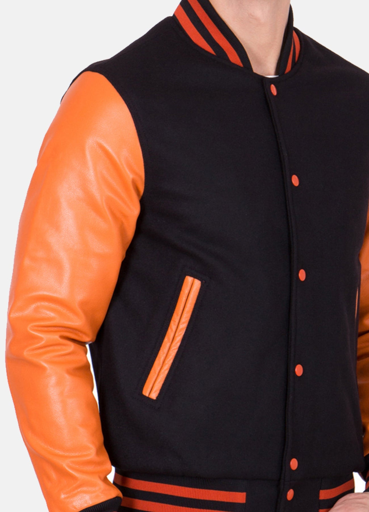 Mens Black and Orange Varsity Jacket