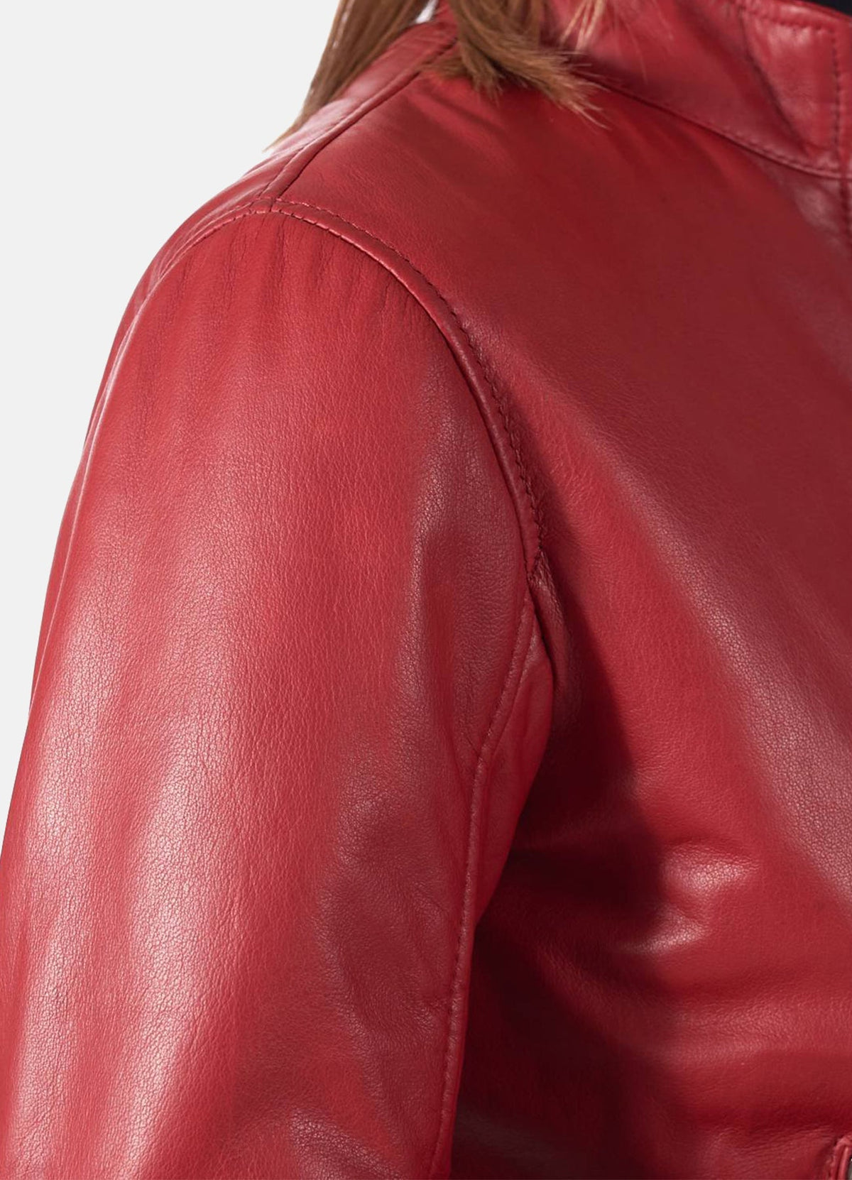 Womens Soft Red Bomber Leather Jacket