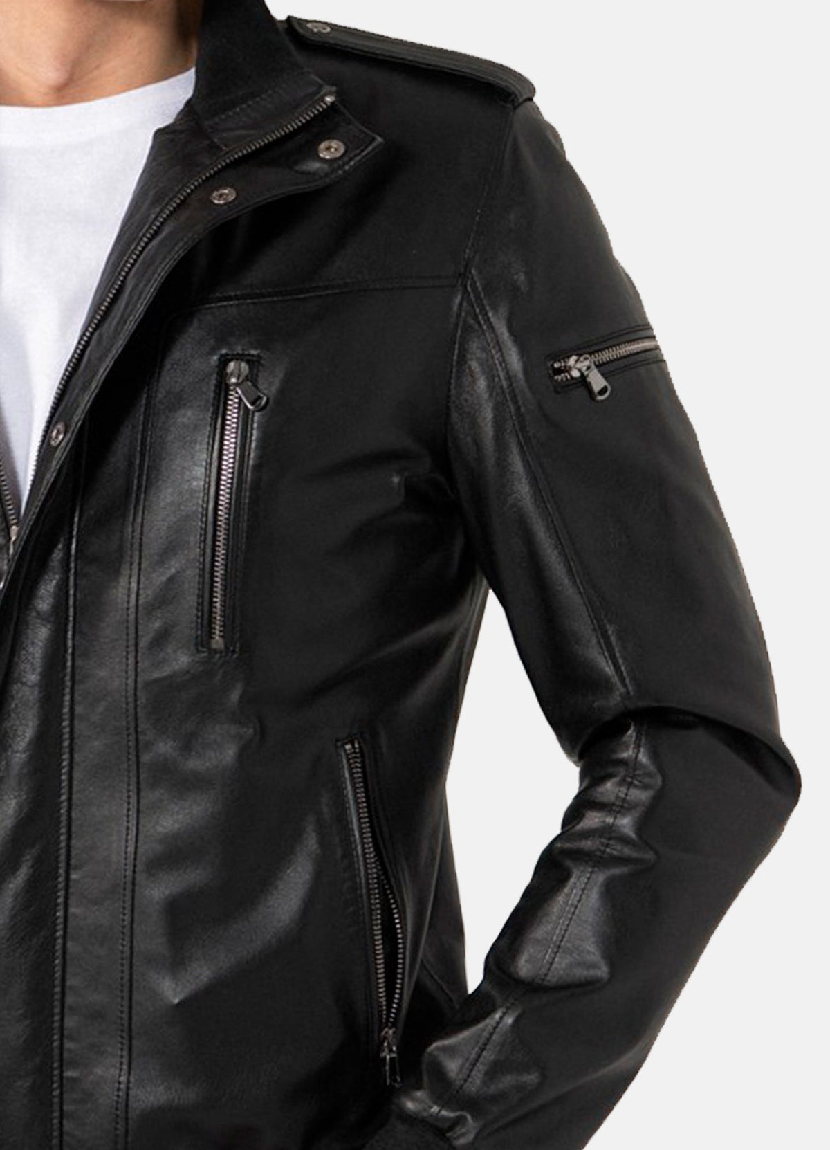 Mens Sports Black Lambskin Leather Jacket