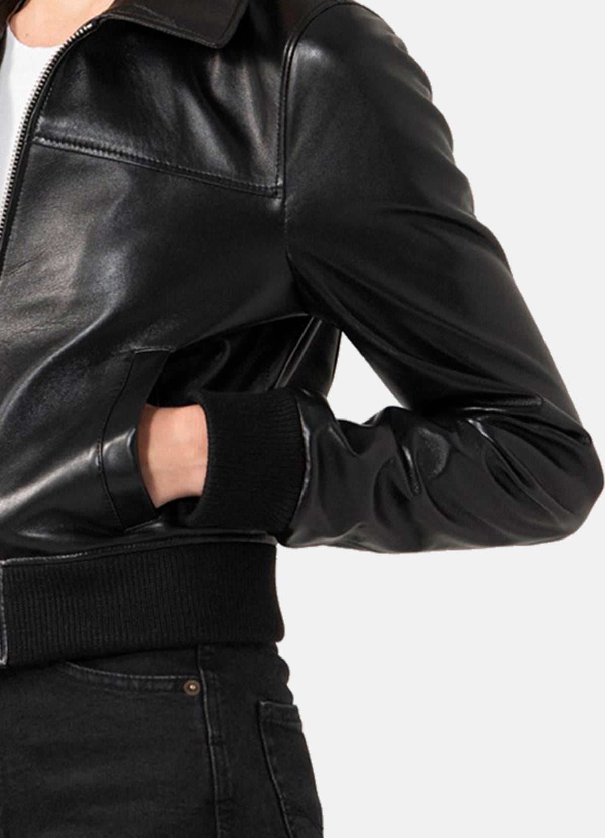 Womens Shiny Black Biker Leather Jacket