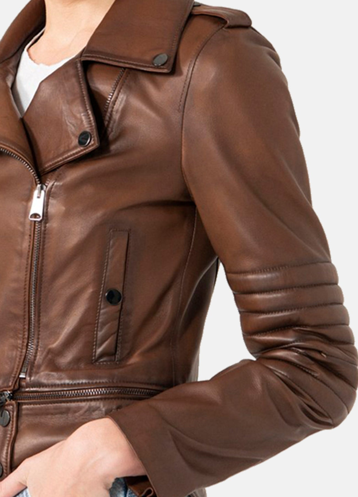 Womens Fitted Brown Biker Leather Jacket